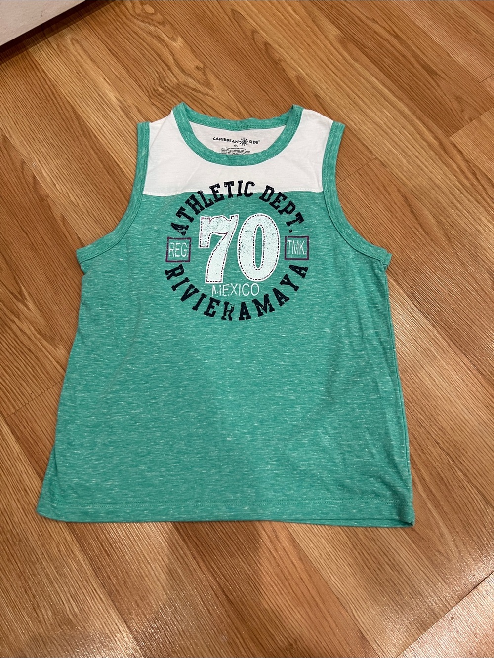Caribbean Joe Teal & White Athletic Graphic Tank Top - '70 Riviera Maya'